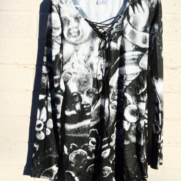 Cherub Floral Tunic Blouse Angels Putti Cupid Top - Picture 3 of 8